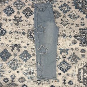 Blue Straight-Leg Star Y2K Denim Jeans